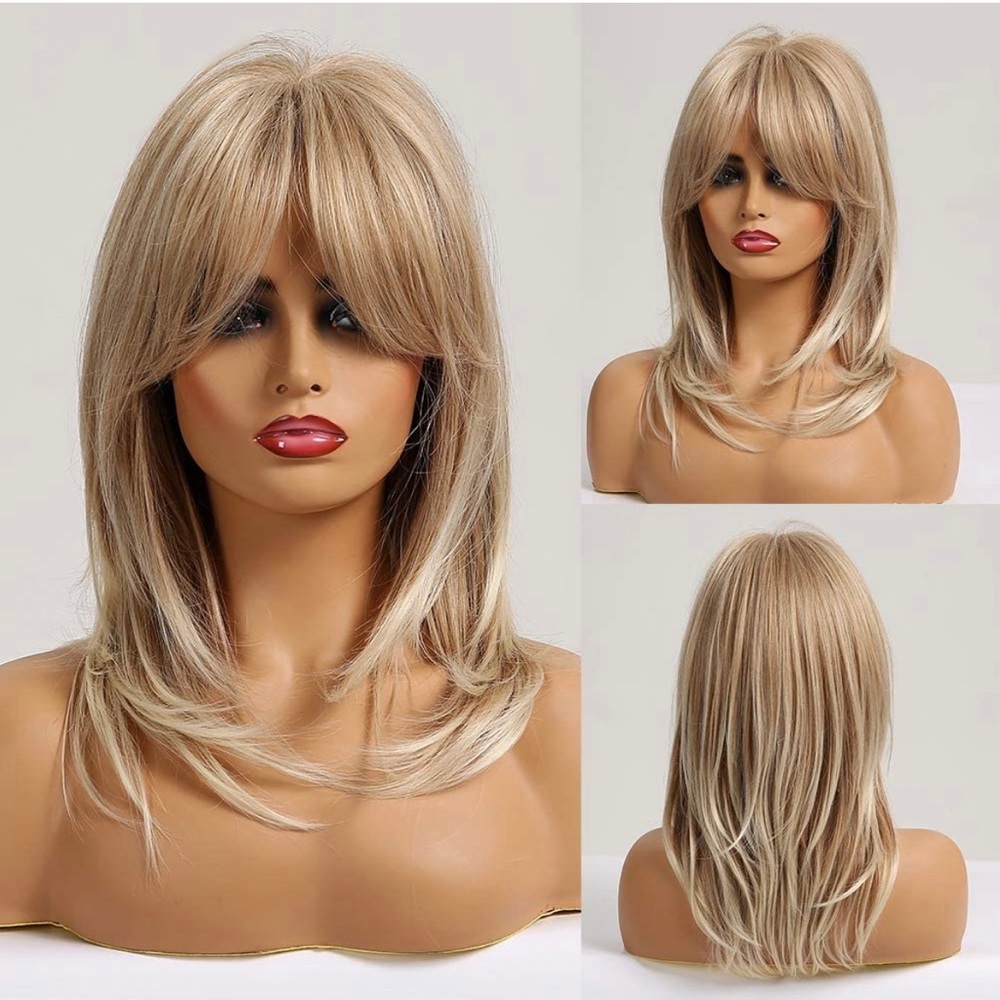 Human hair blend blonde highlight platinum blonde bob wave wig